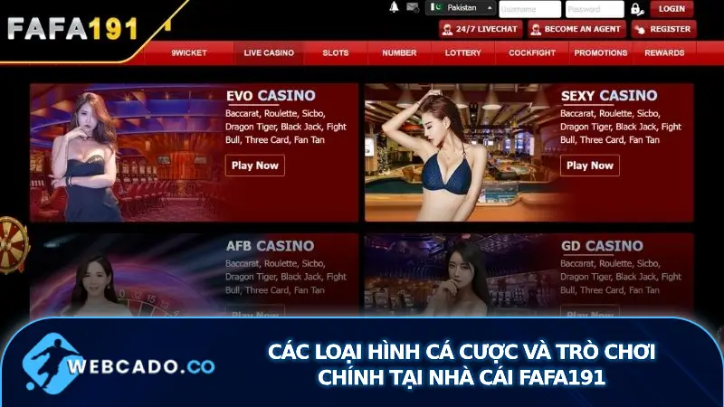 Các Loại Hình Cá Cược Và Trò Chơi Chính Tại Nhà Cái Fafa191