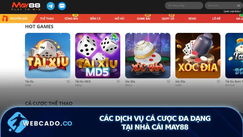 Các dịch vụ cá cược đa dạng tại nhà cái May88